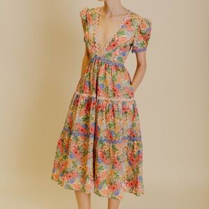 Aureum Garden V-Neck Party Midi Dress Size S NWT